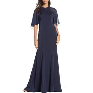 La Femme Illusion Cape Trumpet Gown Navy Size 6